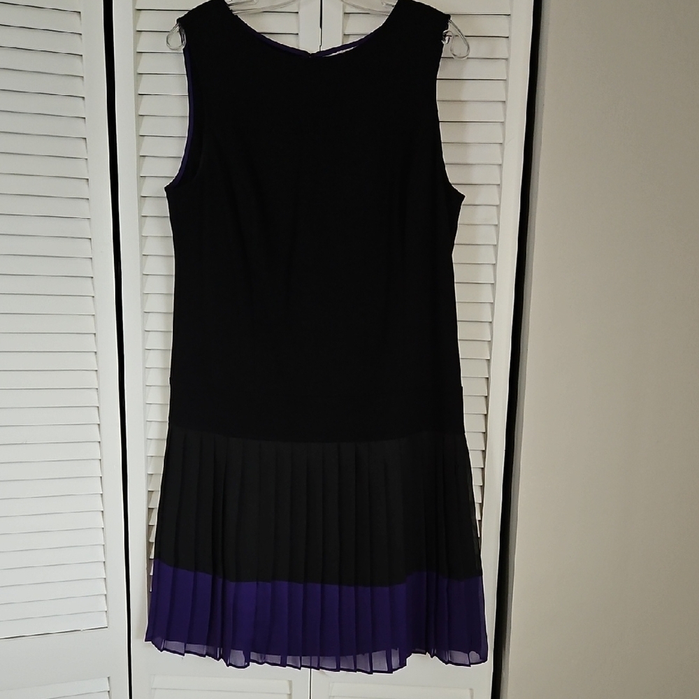 LOFT Black Pleated Sheath Midi Dress